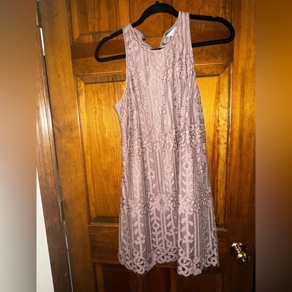 Womens Purple Lace Sleeveless Halter Short Shift Dress - Picture 2 of 7